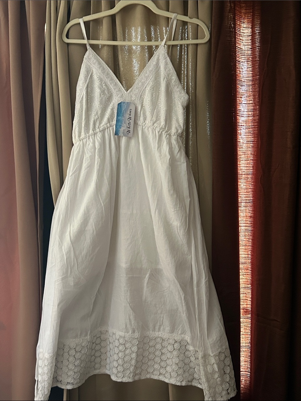 White Midi Sundress with Eyelash Lace Trim - Unbranded